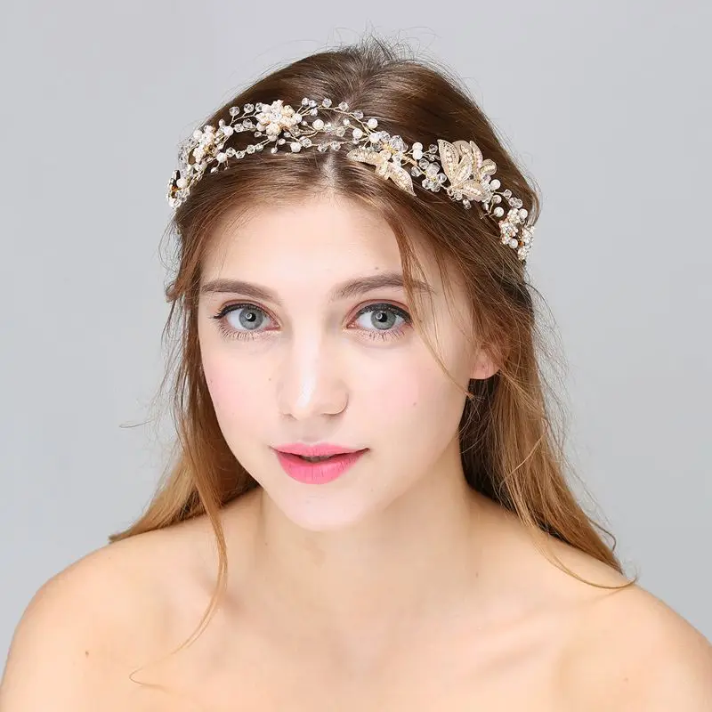 Gold color Wedding Bridal Headbands elegant women Hair Jewelry for prom