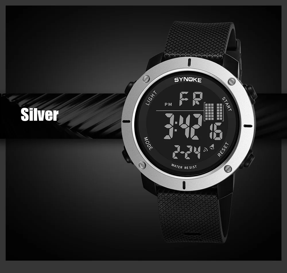 SYNOKE Sports Watch Men Digital Watches Waterproof Fashion Electronic Wristwatches Date Rubber Clock Black Military Watch