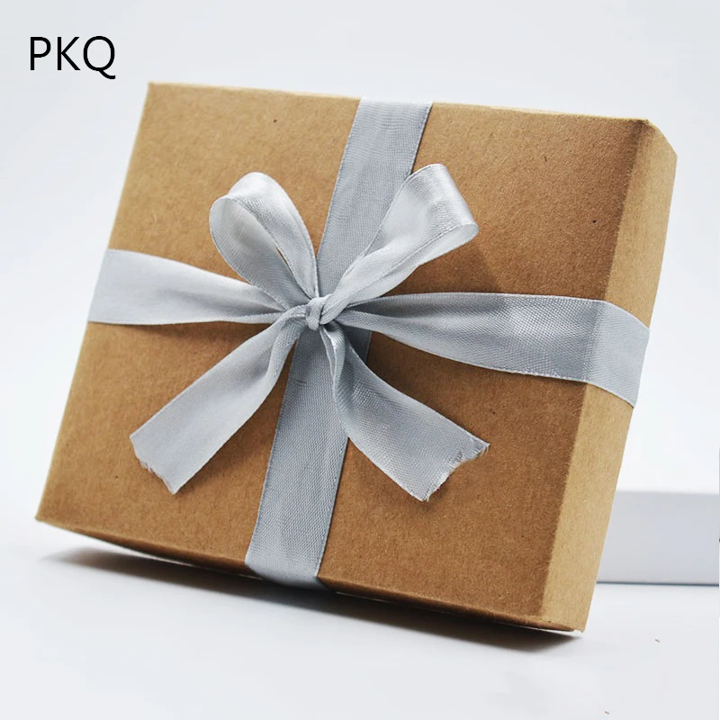 

10pcs High Quality Small Large Kraft Paper Gift Packaging Boxes With Bow Ribbon Wedding Party Gift Box and Lid 5 Sizes 6.7