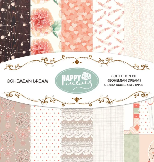 

Happymems 5PCS/Pack 12*12in Double-Sided Craft Paper BOHEMIAN DREAM Style Craft Paper DIY Scrapbooking Pattern Craft Paper