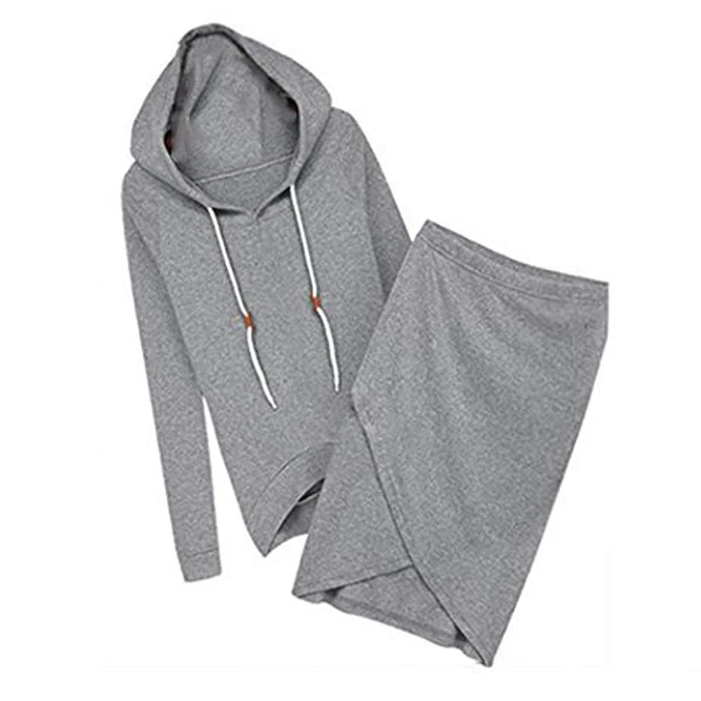  SAF-Autumn-summer Women Casual Hoodies Top + Irregular Skirts Suit 2-COLORS