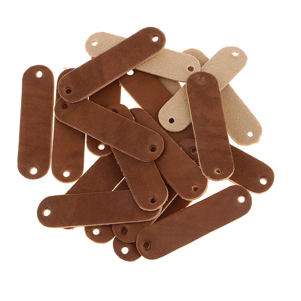 20pcs PU Leather Label Sew on Labels with Holes Engraved Tag Accessories