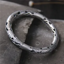 S999 серебро Ретро тайский серебряный лотос рыба браслет с отверстиями для женщин