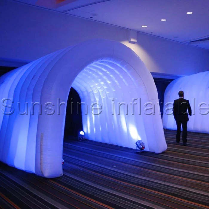 

White small inflatable tunnel tent with led lighting 16 colors changeable for outdoor event party