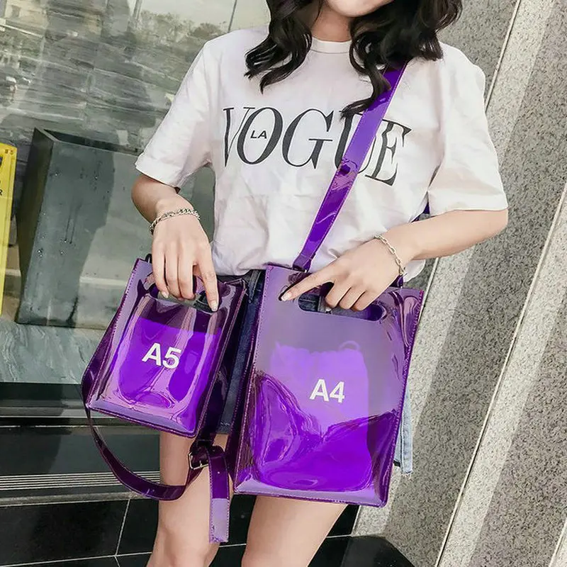 

New 2019 Woman Fashion Transparent PVC Alphabet Jelly Shoulder Bag Letters Candy Color Water Proof Messenger Beach bag C41-21