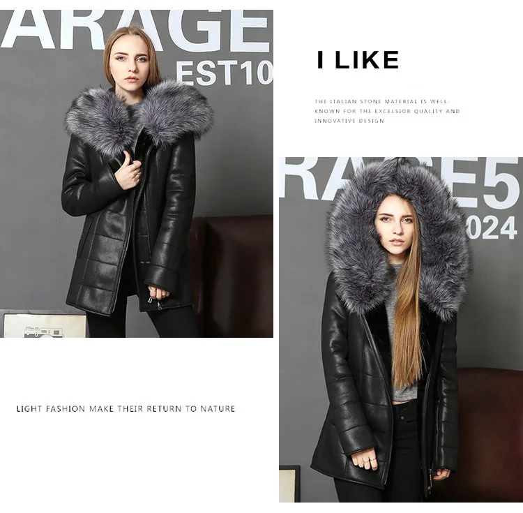 YMOJNV зимнее женское пальто с воротником из искусственного меха с капюшоном, тонкое меховое пальто, женская Двусторонняя меховая верхняя одежда, негабаритная Черная Женская куртка