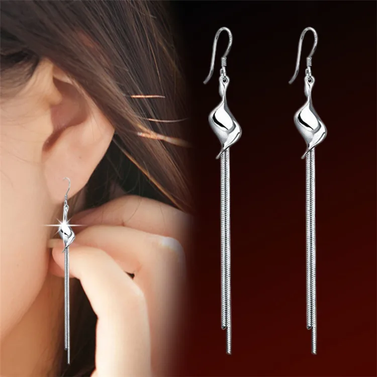 

Fashion Women 925 Sterling Silver Earrings Tassel Long Stud Earrings Female Charms brincos Earings for Girls Best Friends Pusety