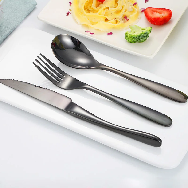 3Pcs/set Thick Stainless Steel Knife Fork Set European Creative Steak Cutlery Western Tableware Dinner Tools - Цвет: Черный