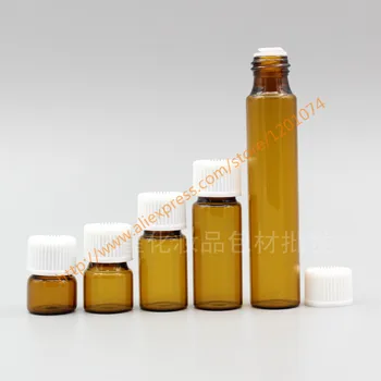 

1ml/2ml/3ml/5ml/10ml brown Glass Bottle(long neck) With white plastic cap.Essential Oil Container,mini container,sample bottle