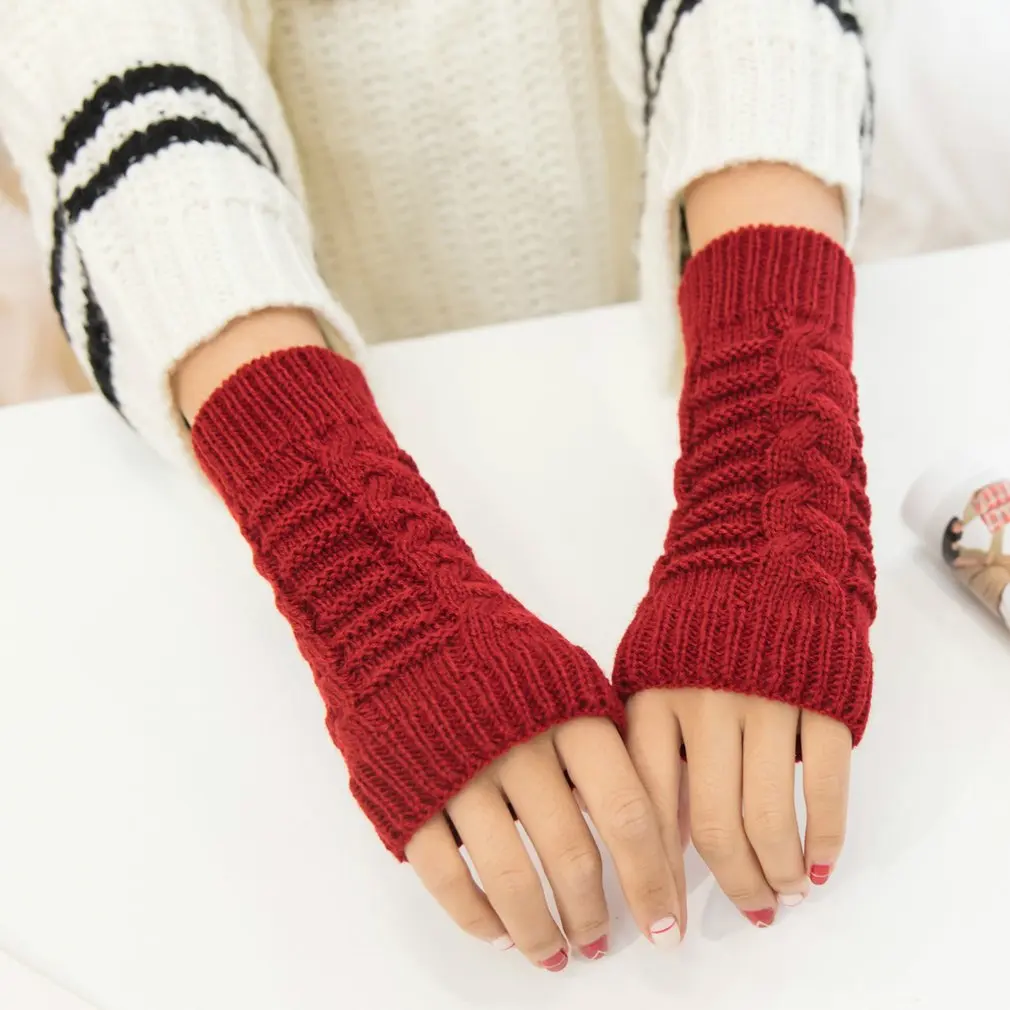 Женские зимние перчатки для массажа рук, теплые вязаные перчатки без пальцев, длинные эластичные варежки для мужчин и женщин, зимние теплые перчатки для рук - Цвет: 2