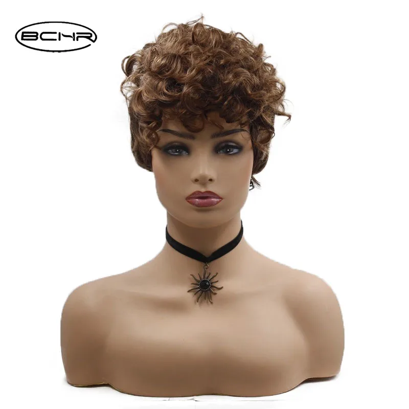 BCHR Short Curly Synthetic Wig with Ombre Brown Wigs Hairstyle Women