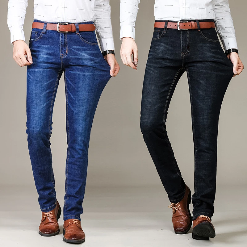 

2019 Spring Autumn Fashion Men Jeans Elastic Slim Fit Casual Business Jeans Stretch Basic Denim Smart Pants Classical Jeans Men