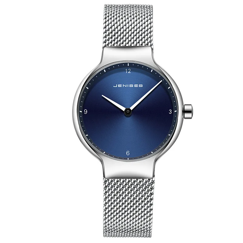 Пара часов для мужчин и женщин, роскошный бренд, тонкие полностью сетчатые простые элегантные водонепроницаемые часы для влюбленных пар, кварцевые деловые наручные часы - Цвет: Blue Silver Belt