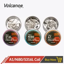 Volcanee 10 шт. предварительно изготовленные катушки SS316L A1 NI80 Alien плавленые Клэптон сопротивление провода нихрома предварительно построенные катушки теплостойкость Vape катушки