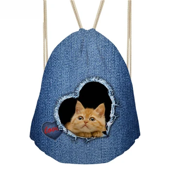 

ThiKin Backpack Children Drawstring Bag Denim Animal Pug Dog Print Women's Mochila Small Bagpack for Kids Girl School Bags Bolsa