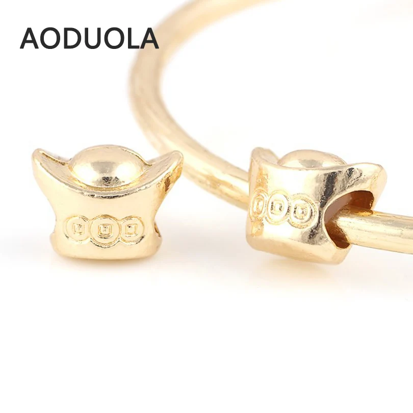 

10 Pcs a Lot Gold-Color Alloy Beads Ingot Chinese Old Money DIY Big Hole Metal Charm Beads Fit For Pandora Charms Bracelet
