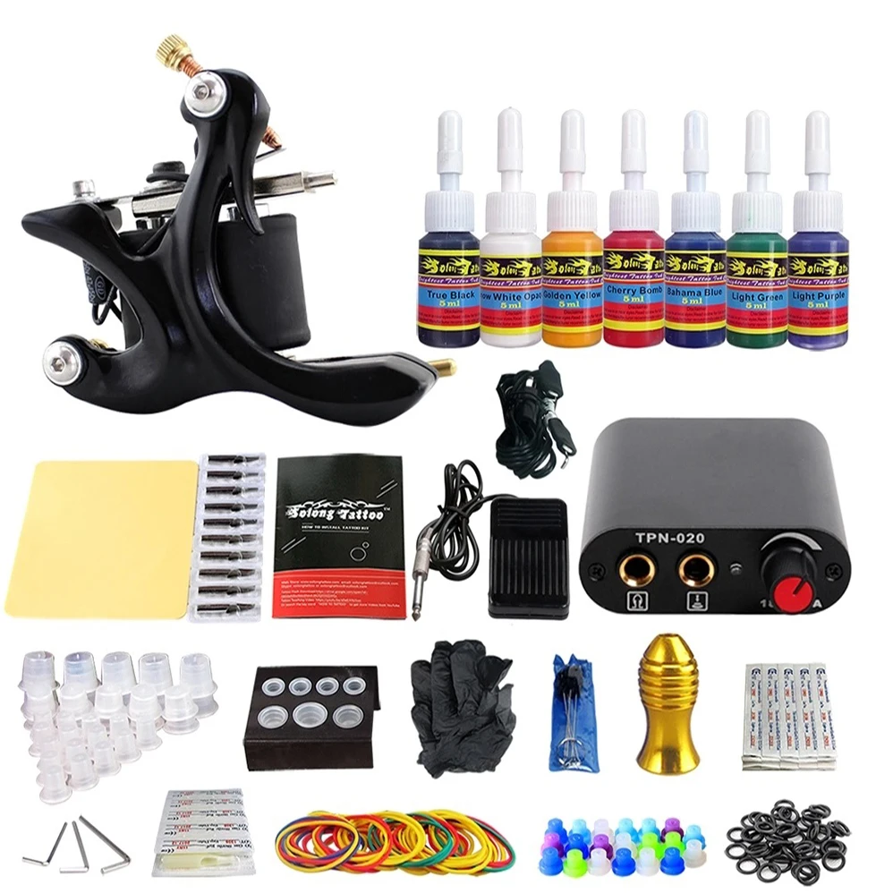

Complete Rotory Tattoo Kit Set Tattoo Machine For liner Gun Color Ink Mini Power Supply Needles Tips Grips Foot Pedal Tattoo fre