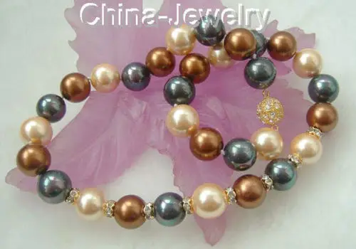 

FREE SHIPPING HOT sell new Style >>>>Beautiful 18" 12mm multicolor round sea shell pearl necklace - zircon clasp