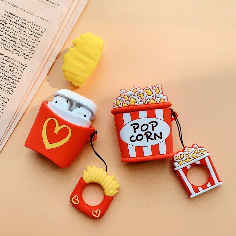 

Cute Cartoon French Popcorn Silicone Soft Cover For AirPods1 case Wireless Bluetooth Headset Storage Box Universal for AirPods 2