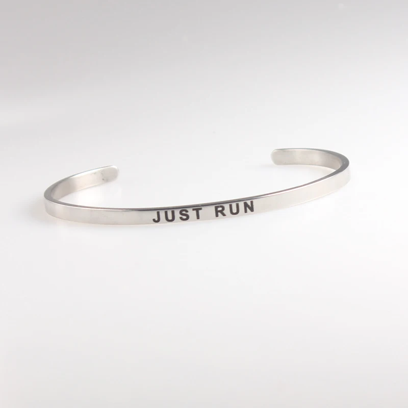

316L Titanium Stainless Steel Mantra Bracelets Inspirational Quotes JUST RUN Bracelets/Bangle Custom Jewelry For Men Women