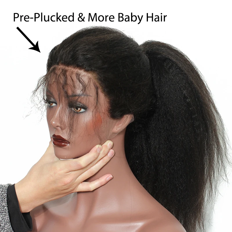 Странный Прямо 13x6 Синтетические волосы на кружеве натуральные волосы парики для Для женщин 150% Плотность предварительно сорвал с Детские волосы глубокая часть Dolago черный Remy