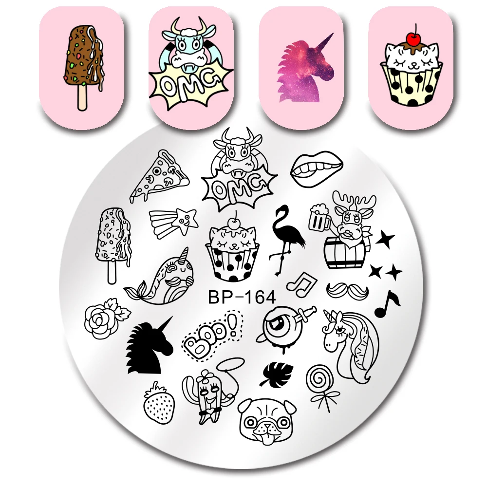 

BORN PRETTY 1 pc Nail Stamping Plate Animals Fruit Design Manicure Nail Art Round Image Plate