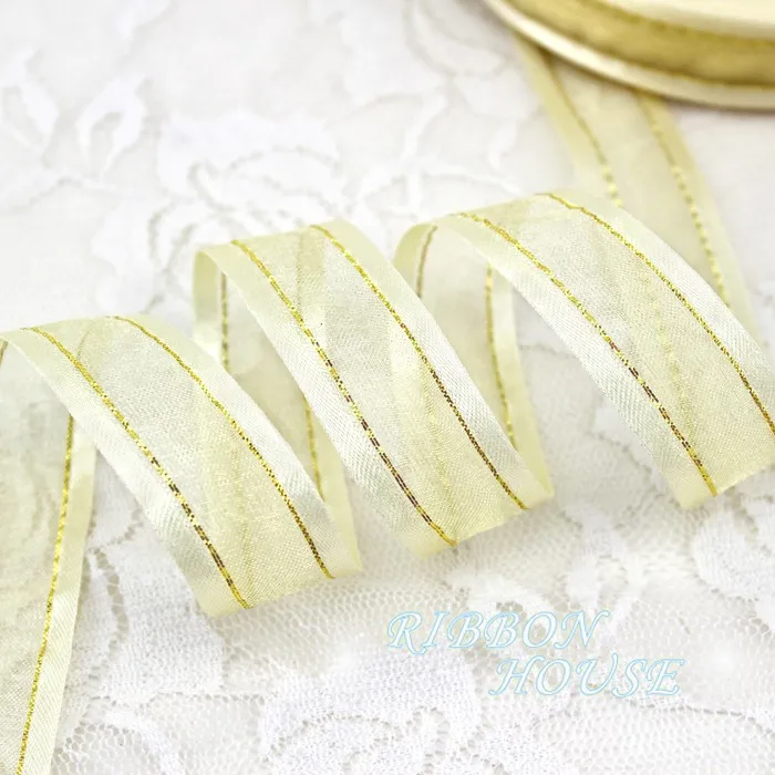 20 мм бледно-Золотые Широкие золотые края ленты из органзы подарочная упаковка украшения ленты