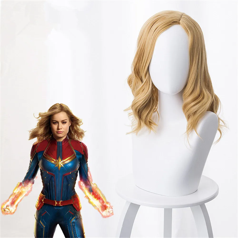 Avengers Endgame Captain Marvel Carol Danvers Curly Wig Cosplay Costume Women Heat Resistant Synthetic Hair Wigs