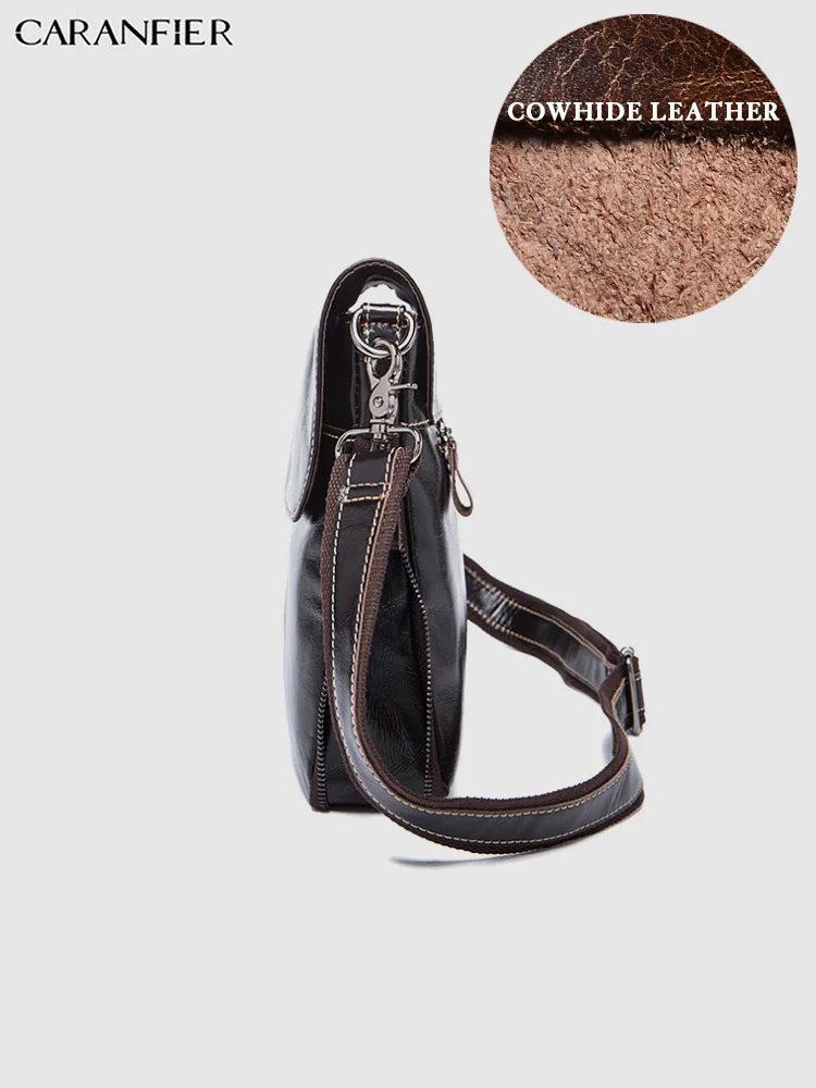CARANFIER رجل حقائب حقائب كتف متنقلة جلود الأبقار الأصلية سفر الأعمال Crossbody أكياس رفرف جيب الحقائب المحمولة