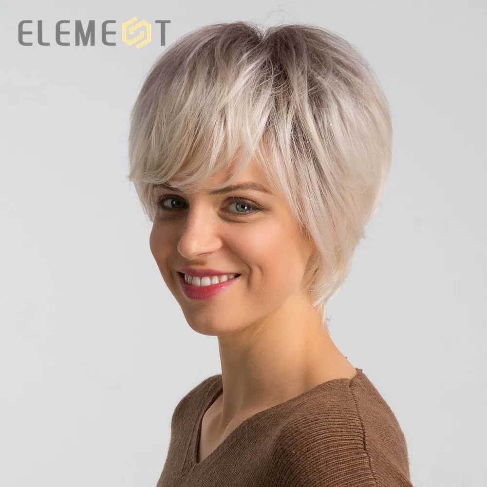 US $31.2 20% СКИДКА|Короткий синтетический парик Element, 6 дюймов, смесь 50% натуральных волос для женщин, модные парики Pixie Cut для повседневной носки и вечеринок, бесплатная доставка|Синтетические парики из смешанных волос| | - AliExpress