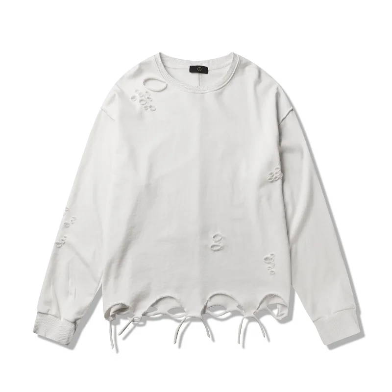 white QoolXCWear Весенние Новые толстовки мужские модные рваные хип-хоп толстовки уличная толстовка с дырками - Цвет: white