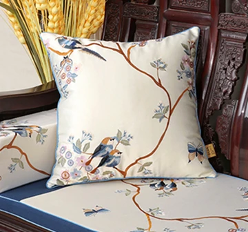 Роскошный толстый софа, кресло, сидение подушка для поясницы диванная подушка под спину высокого класса цветочный китайский Шелковый стул подушки для домашнего декора сиденья - Цвет: white birds