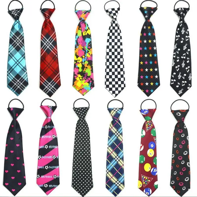 

kid's necktie print cartoon ties for children strip dot star polyester tie elastic rope