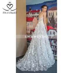 Swanskirt свадебное платье пляжное свадебное платье vestido de noiva Винтаж со сказочным цветком юбка с низким вырезом на спине кружевное платье