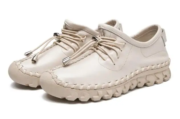 GKTINOO/Туфли-оксфорды на плоской подошве с вышивкой; женские лоферы; женская повседневная обувь на шнуровке из натуральной кожи на резиновой подошве - Цвет: Белый