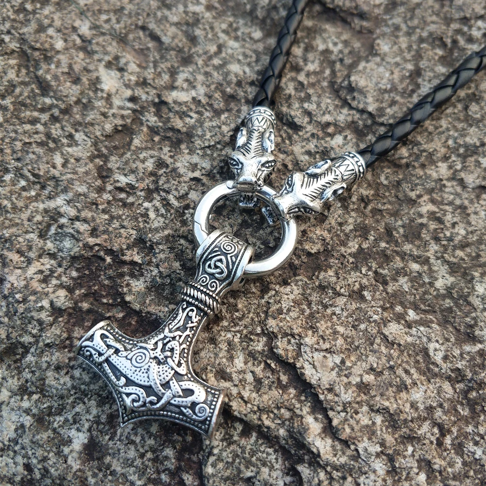 LANGHONG Nordic Viking Thor's Hammer Necklace Viking Thor's Hammer with wolf Head Necklace Jewelry Talisman LANGHONG Nordic Viking Thor's Hammer Necklace Viking Thor's Hammer with wolf Head Necklace Jewelry Talisman