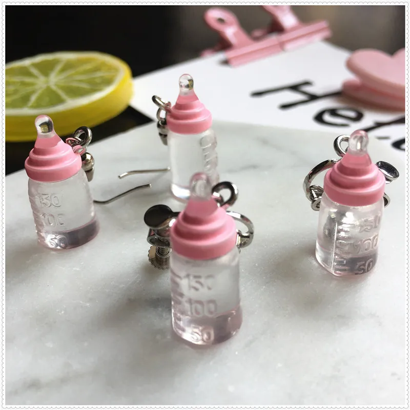 

Cute Feeding Bottle Drop Earrings Lovely Pink Simulation Creative Handmade Drop Earrings for Woman Girl Fashion Funny Jewelry
