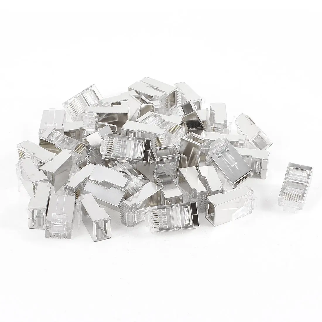 

Promotion! 50 Pcs Silver Tone Shielded RJ45 8P8C Network Cable CAT5 End Plug
