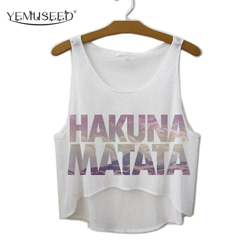 

TEMUSEED New Arrival 2016 Summer Style Women T shirt Hakuna Matata Print T-shirt Casual Cropped Top WCT23