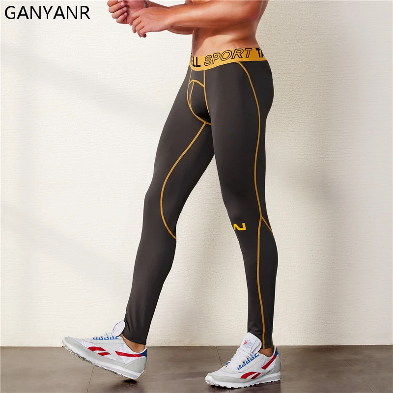 GANYANR Running Tights Men Sports Leggings Yoga Basketball Compression Pants Fitness Gym Athletic Bodybuilding Jogging Sexy Long