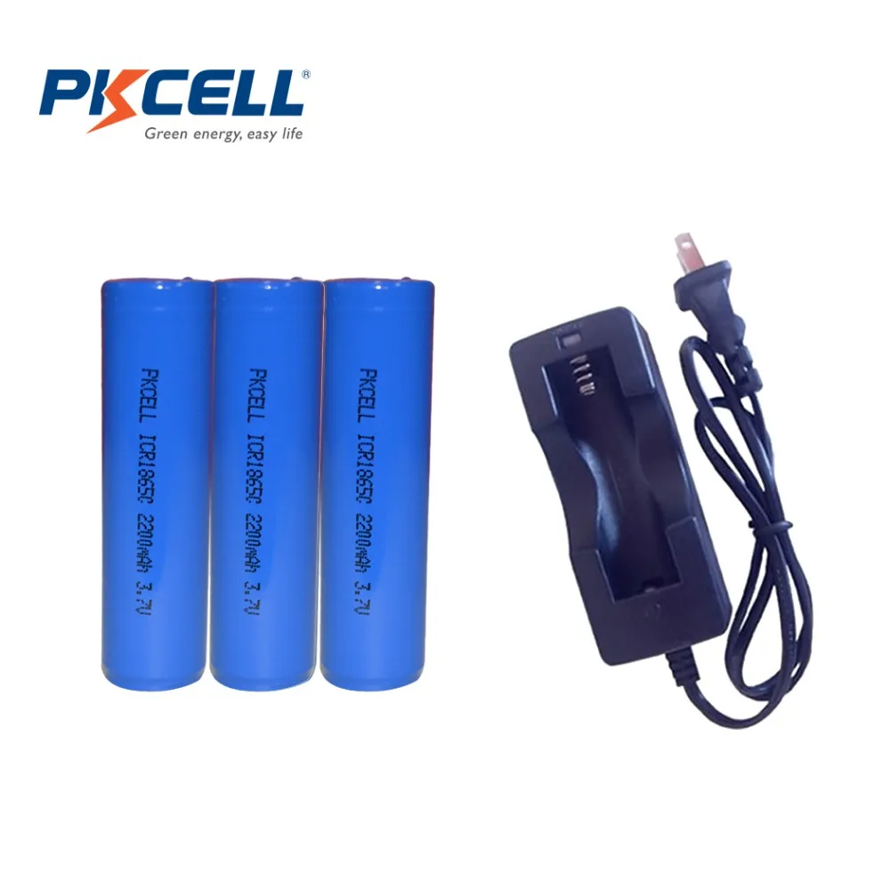 1Pcs*3.7V 18650 Battery Charger with 3Pcs*PKCELL 3.7V ICR18650 2200mAh