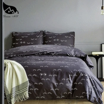 

Dream NS Household Line Bedding Set 100% Polyester Fiber Deep Blue Background Duvet Cover Sets White Eyelash Eye Line Pattern