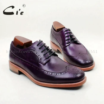 

cie Free Shipping Bespoke Handmade Round Toe Full Brogues Lace-up Derby Hand-Painted Purple Calf Leather Breathable Casual D223