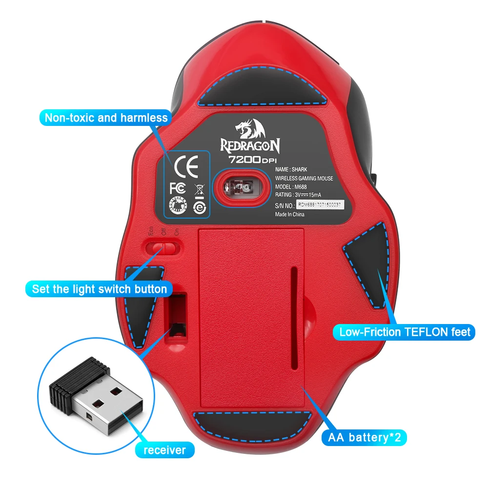 Redragon USB Wireless Gaming Mouse programmable 7200 DPI 10 buttons Laser ergonomic for overwatch gamer Mice laptop PC computer