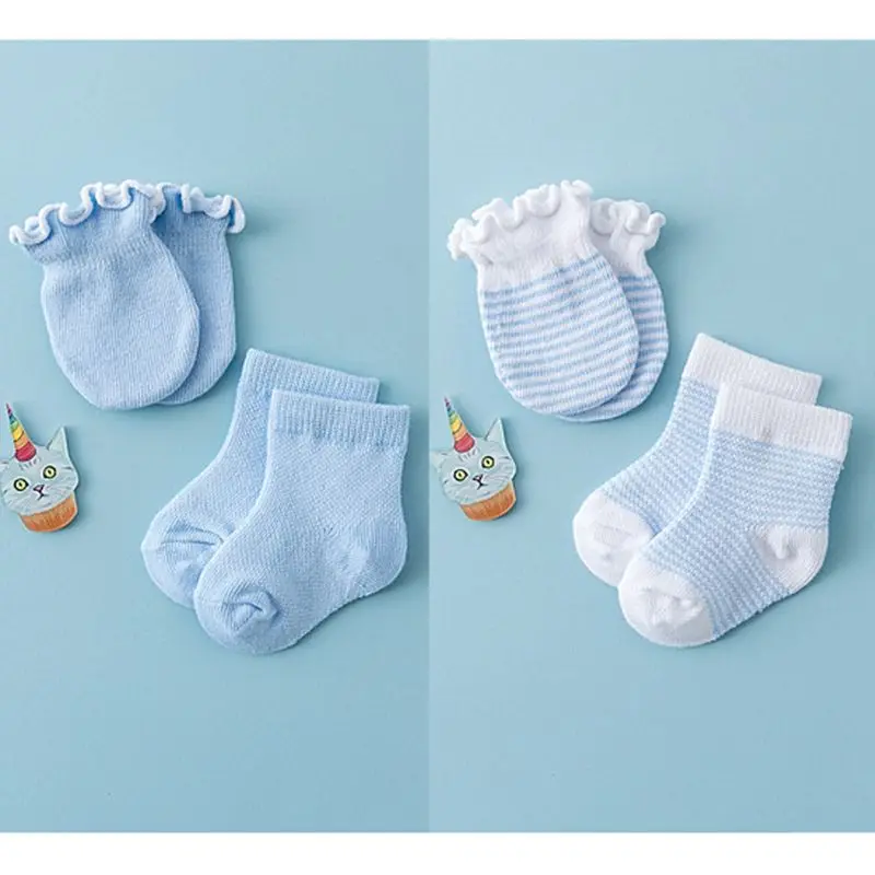 Новинка года, 4 пары, детские носки для новорожденных, перчатки, дышащие, с защитой от царапин, перчатки для лица, подарок для душа