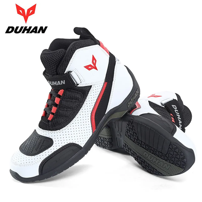 white black color DUHAN motorcycle boots  knight protective motocross motorbike shoes size 41-42-43-44-
