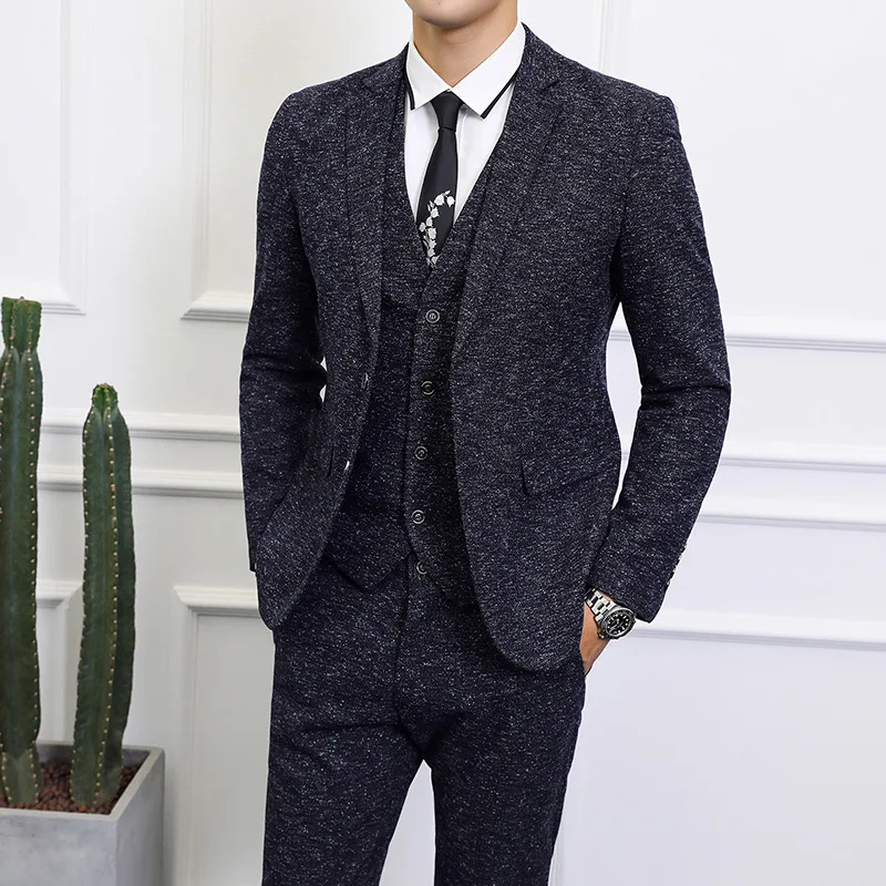 Новинка 2019 года (мужской костюм куртка + брюки жилет) Бизнес Свадебная вечеринка для мужчин S комплект из 3 предметов, блейзер и Жиле