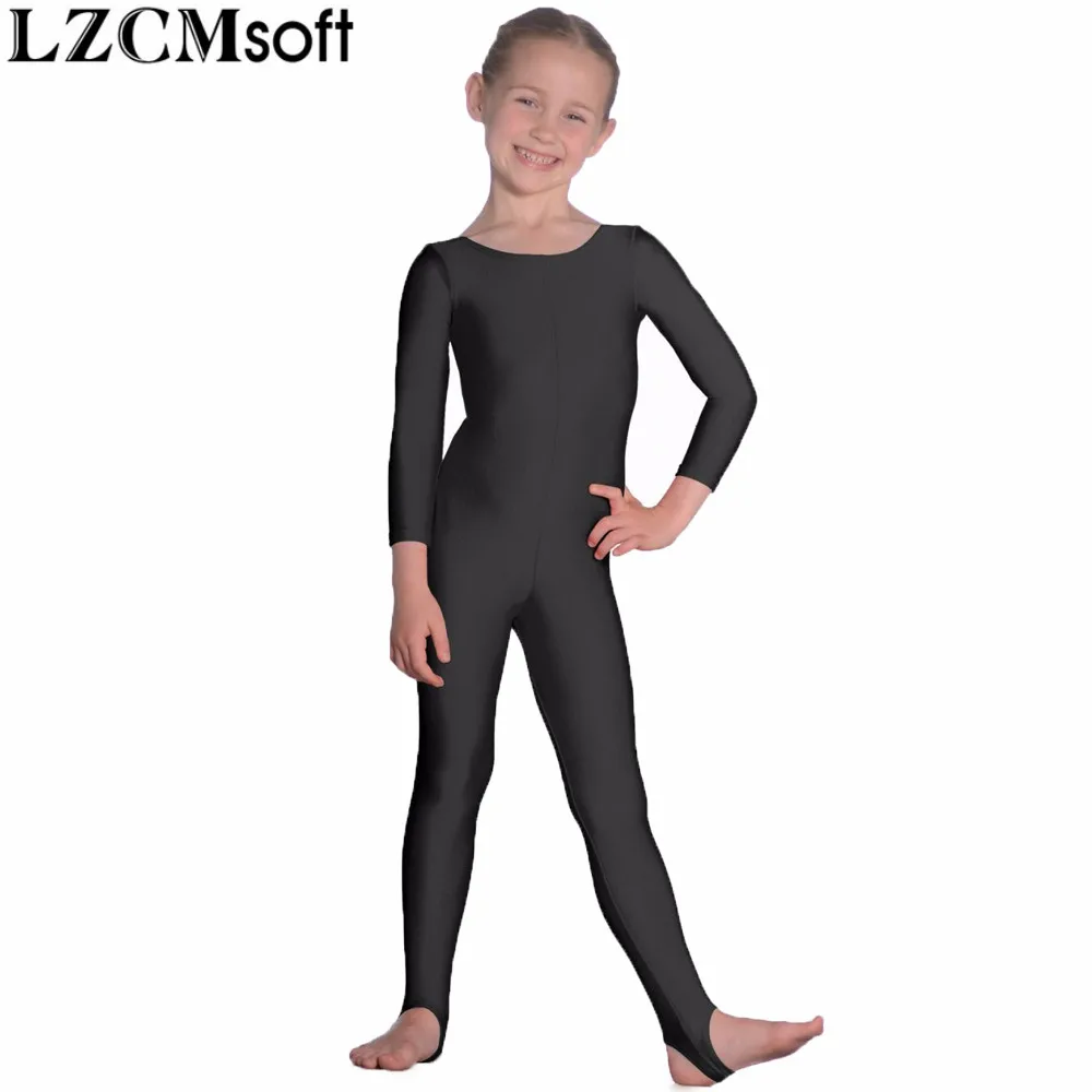 

LZCMsoft Child Nylon Long Sleeve Dance Unitard Girls Stirrups Spandex Gymnastics Leotard Unitards Dancewear Boy Full Body Tights