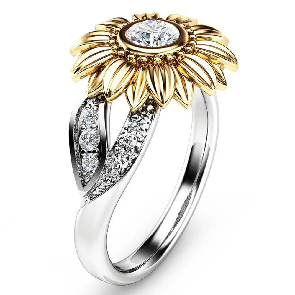 MKENDN Новый CZ Камень Модные ювелирные изделия Femme золотой серебряный цвет милые Подсолнух Хрустальные Обручальные кольца для женщин