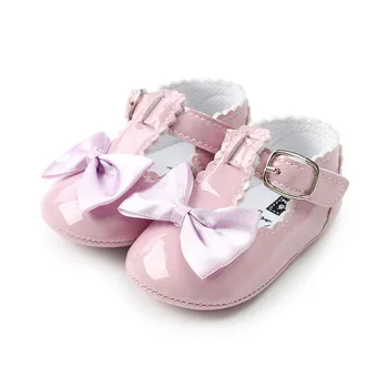 

2020 Newborn Baby Girls Shoes PU leather Buckle First Walkers Infant First Walkers Soft Sole Bow Shoes
